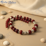 Load image into Gallery viewer, Red stone bead necklace with silver-toned accents for women, statement jewelry, a unique necklace design
