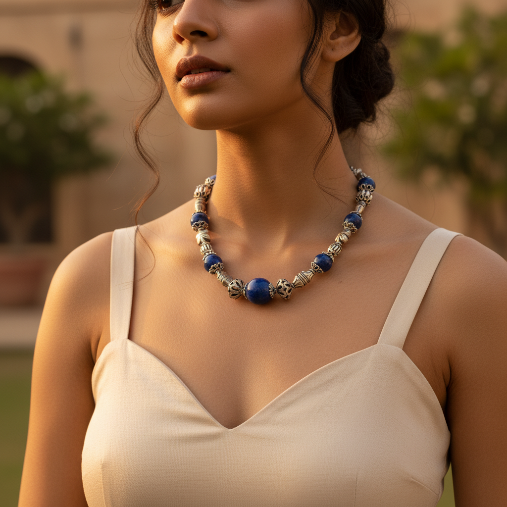 Blue Gemstone Beaded Necklace | Sterling Silver | Women's Jewelry