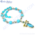 Load image into Gallery viewer, Turquoise Bead Necklace with Silver Accents | Statement Jewelry
