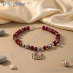 Load image into Gallery viewer, Red agate bead necklace with a silver pendant, featuring a large rectangular gemstone.
