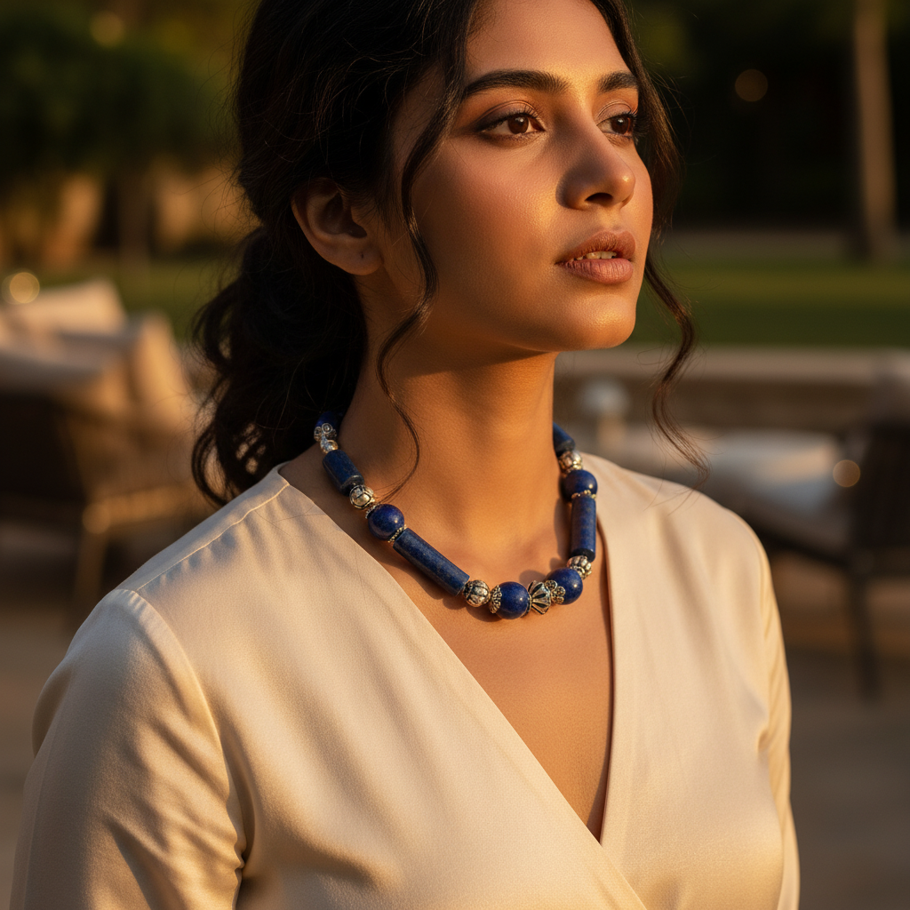 Blue Gemstone Beaded Necklace | Statement Jewelry for Women