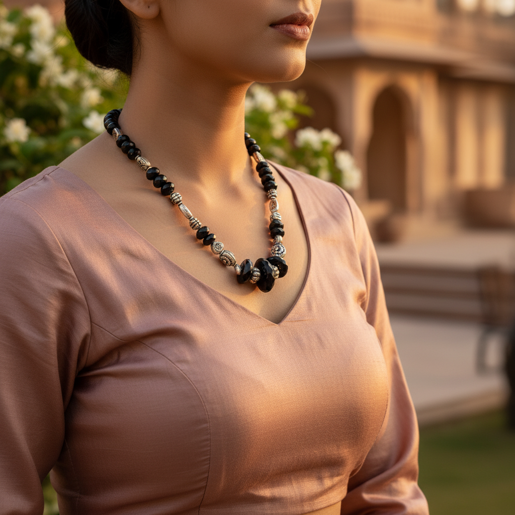 Black Onyx Bead Necklace | Sterling Silver | Women's Jewelry Gift