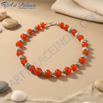 Load image into Gallery viewer, Red gemstone beaded necklace with silver accent beads on a black mannequin, stunning red and silver necklace for women.
