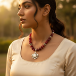 Load image into Gallery viewer, Red Stone Bead Necklace with Pendant | Statement Jewelry
