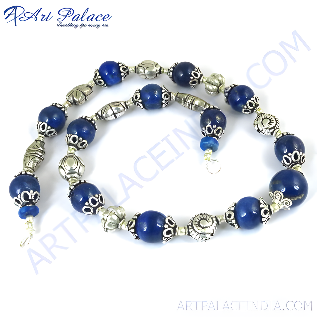 Silver Lapis Lazuli Bead Necklace | Women's Beaded Jewelry