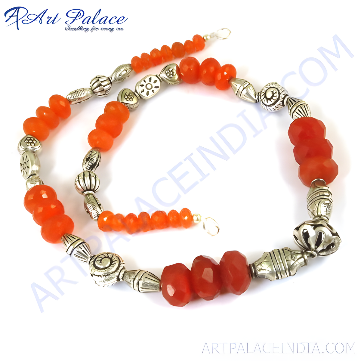 Red carnelian bead necklace with 925 sterling silver accents