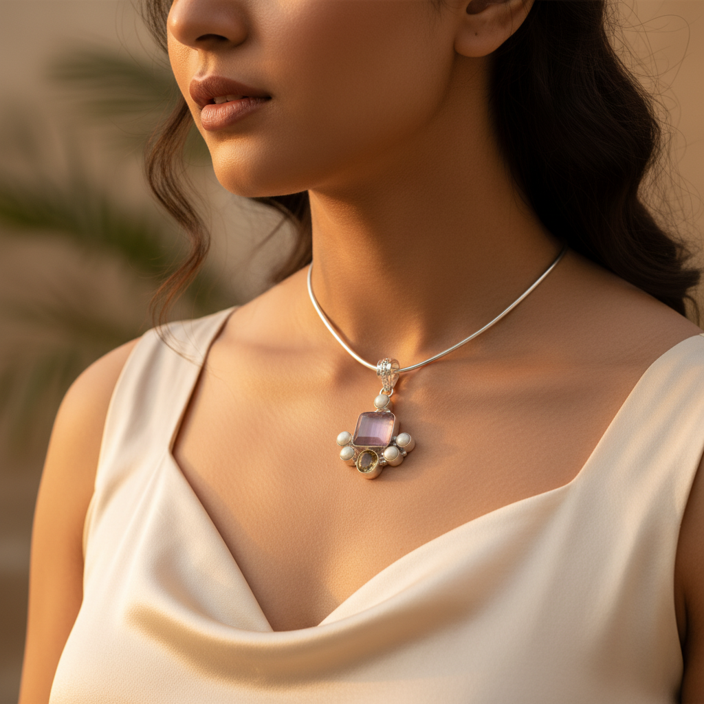 925 Silver Gemstone Pendant for Women | Statement Jewelry