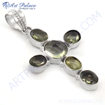 Load image into Gallery viewer, 925 Silver Cross Pendant with Green Gemstones | Women&#39;s Jewelry
