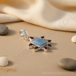 Load image into Gallery viewer, 925 silver pendant necklace with a blue gemstone center and dark accent stones
