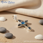 Load image into Gallery viewer, 925 silver cross pendant with blue and grey chalcedony gemstones, elegant women&#39;s jewelry
