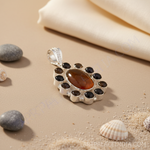 Load image into Gallery viewer, 925 silver oval gemstone pendant necklace with brown and black stones
