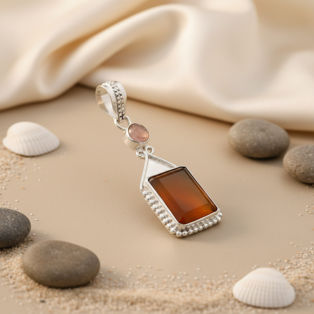 925 Silver & Carnelian Pendant for Women | Gemstone Jewelry