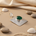 Load image into Gallery viewer, 925 sterling silver pendant with a green onyx gemstone. Square shaped pendant for women.
