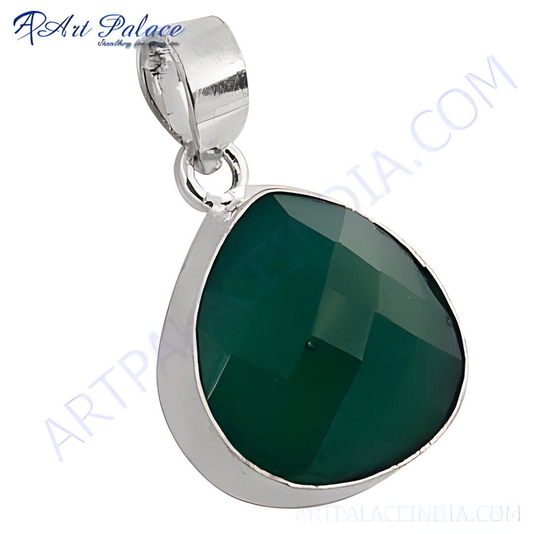 925 Silver Green Onyx Teardrop Pendant for Women | Gift