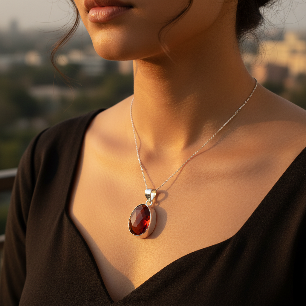925 Silver Red Carnelian Pendant for Women | Gemstone Jewelry