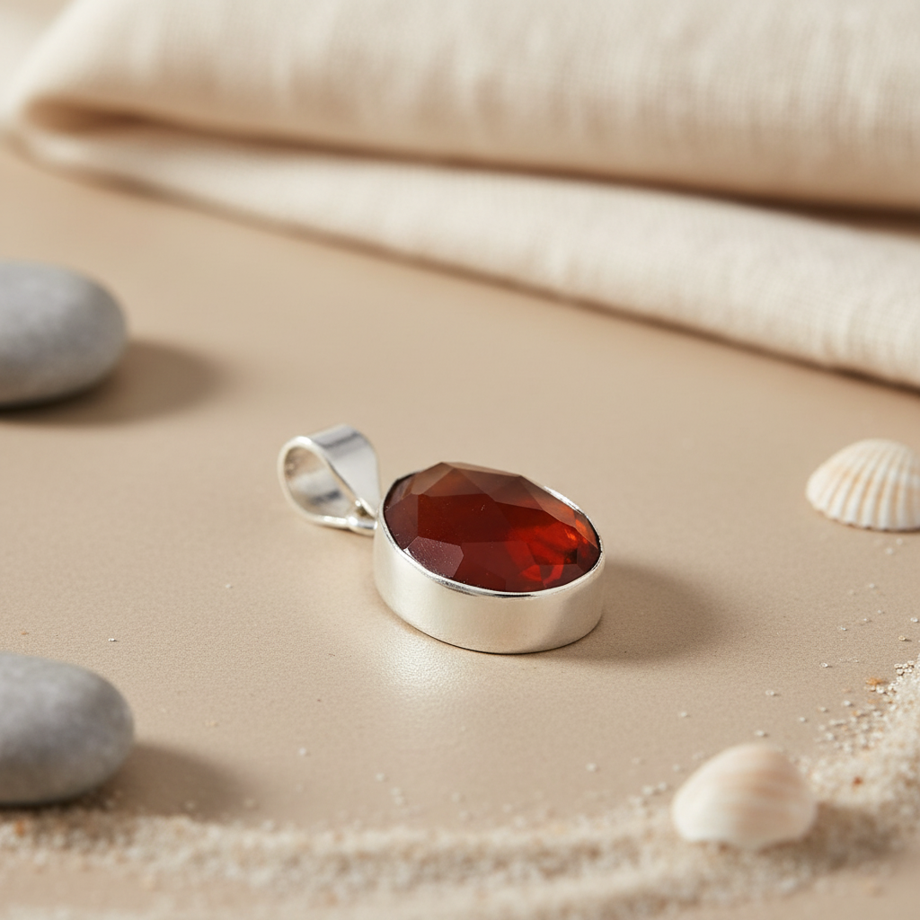 925 Silver Red Carnelian Pendant for Women | Gemstone Jewelry