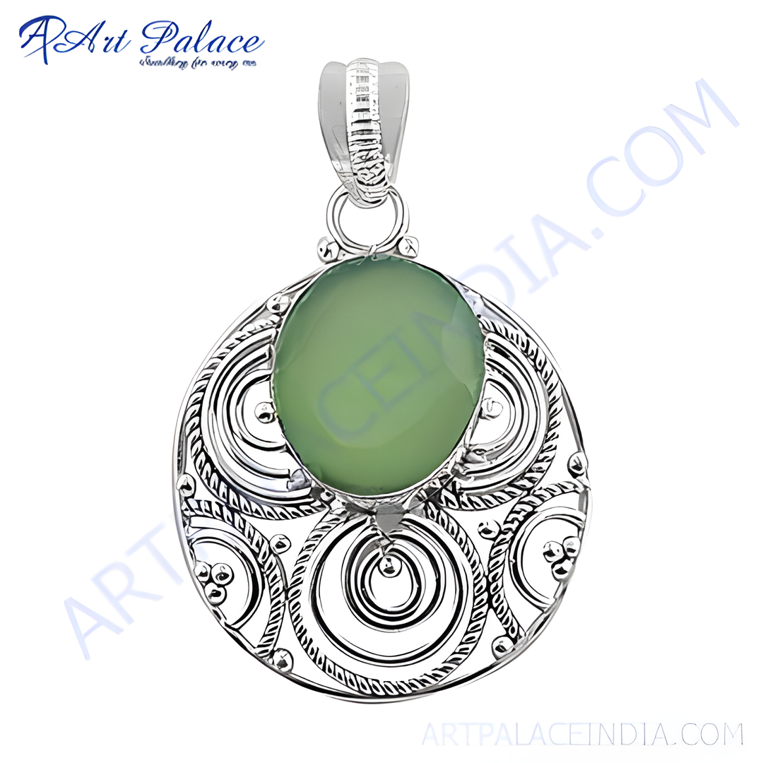 925 Silver Green Chalcedony Pendant | Women's Oval Stone Jewelry