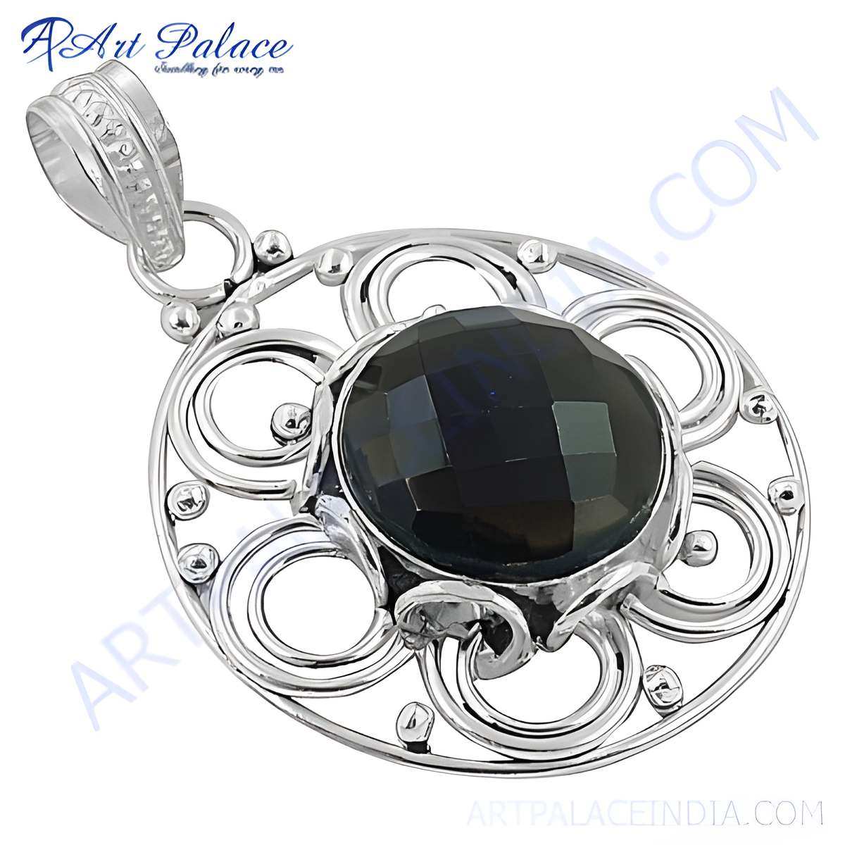 925 silver pendant featuring a faceted black onyx gemstone