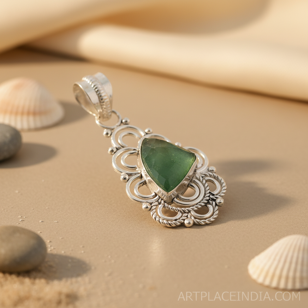 925 sterling silver pendant with green gemstone, a beautiful fashion jewelry for women.