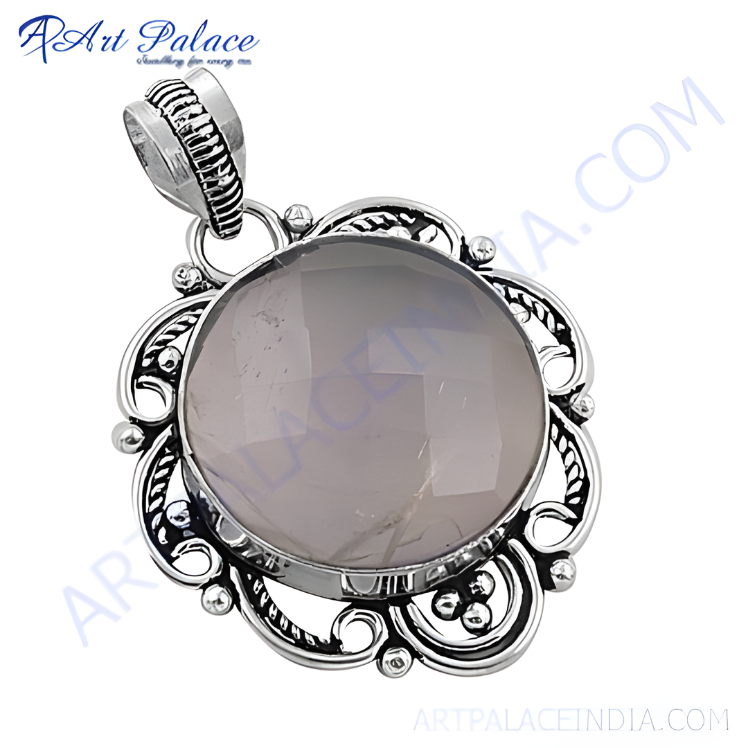 925 Silver Rose Quartz Pendant for Women | Gemstone Jewelry