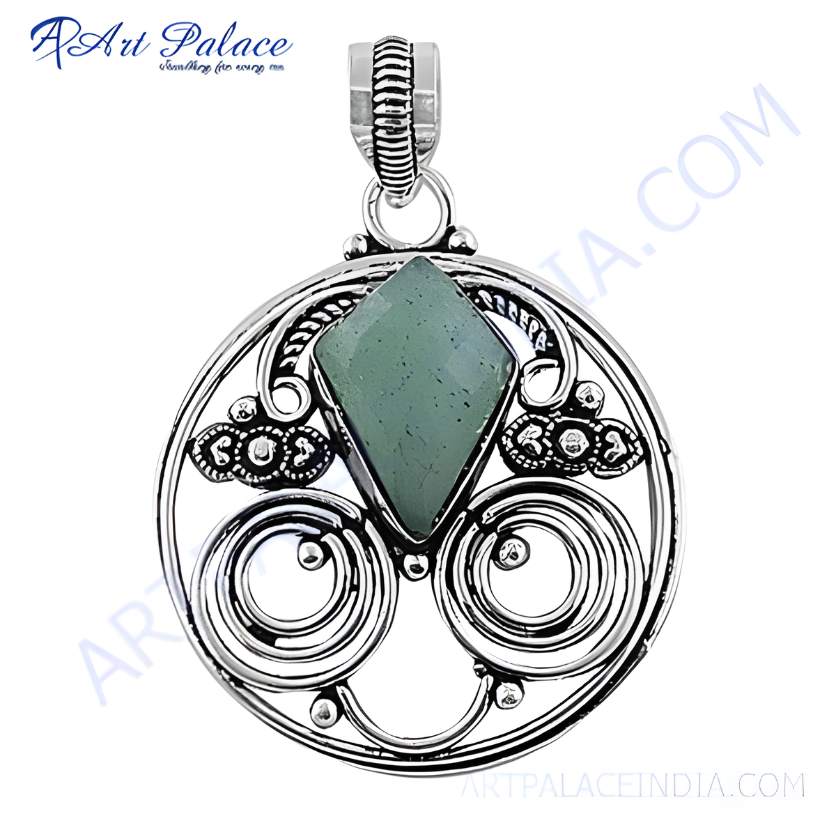 925 sterling silver pendant with green gemstone center for women