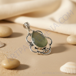 Load image into Gallery viewer, 925 sterling silver pendant necklace with green chalcedony gemstone center, ideal gift
