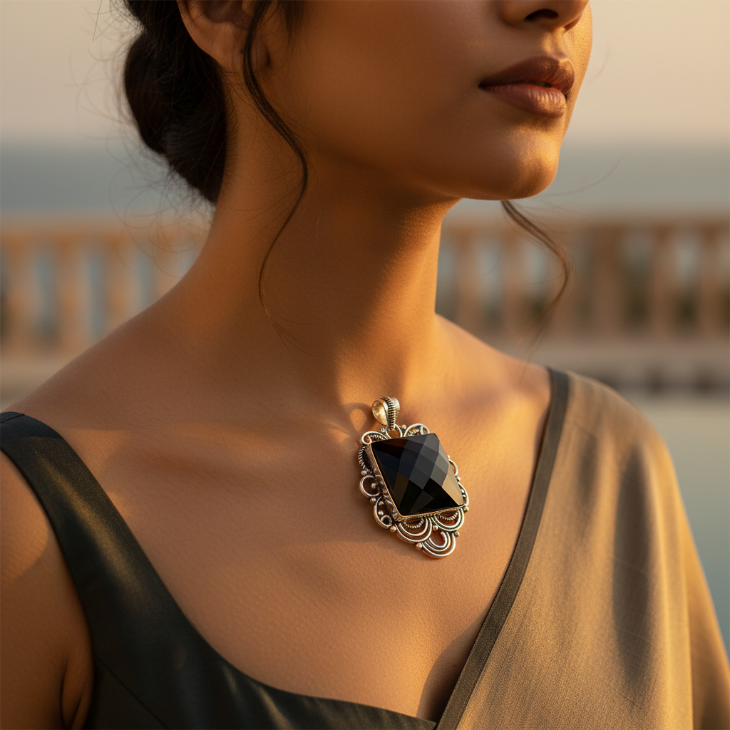 925 Silver Black Onyx Pendant for Women | Gemstone Jewelry