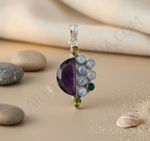 Load image into Gallery viewer, 925 sterling silver gemstone pendant necklace featuring moonstone and amethyst, perfect for everyday wear.
