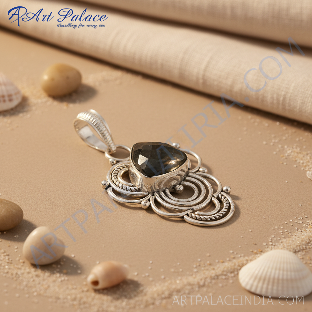 Sterling silver labradorite pendant with a teardrop-shaped gemstone in a detailed silver setting.