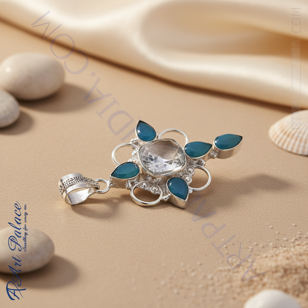 925 Sterling Silver Chalcedony Pendant with blue gemstone accents, perfect for women.