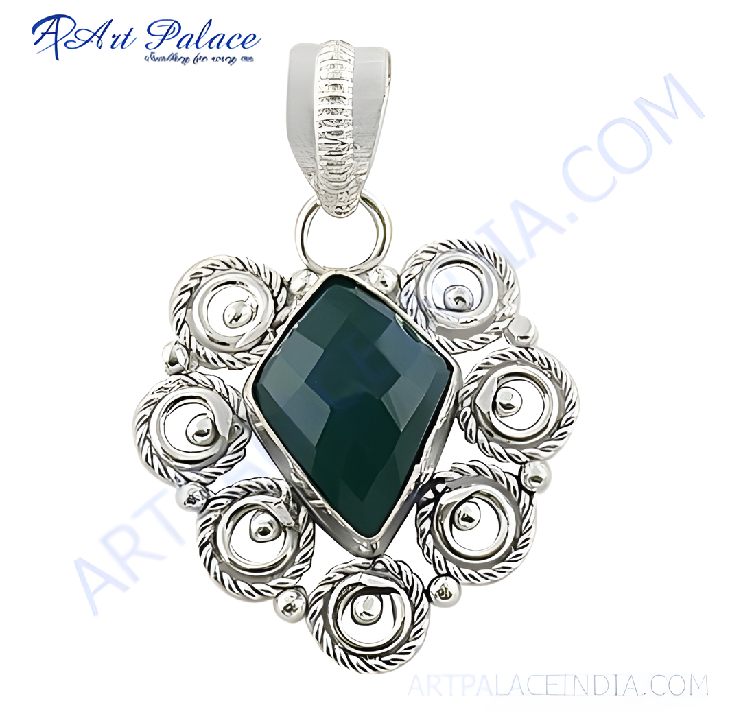 925 Silver Green Onyx Pendant for Women | Gemstone Jewelry