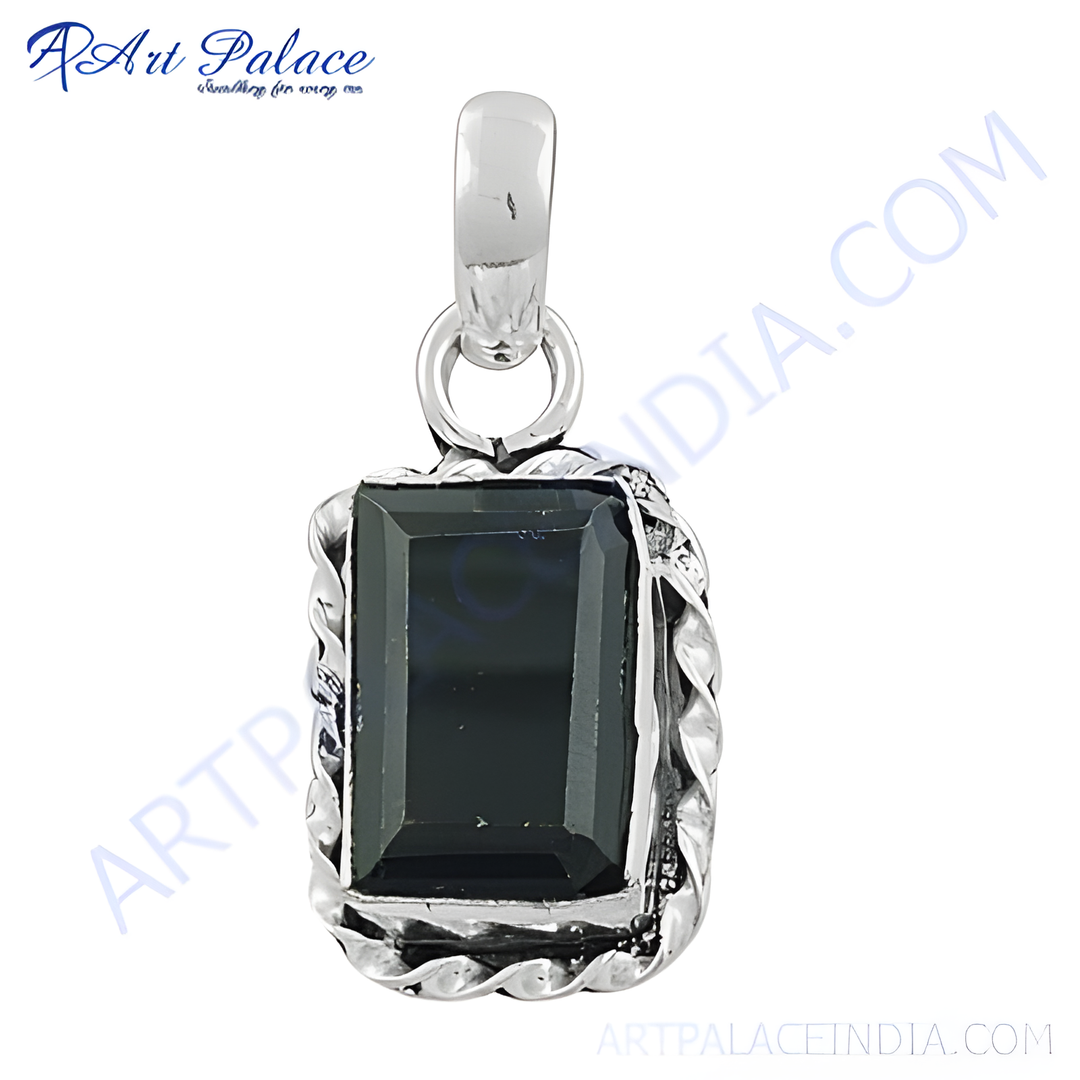 925 Silver Black Onyx Pendant | Rectangle Gemstone Pendant