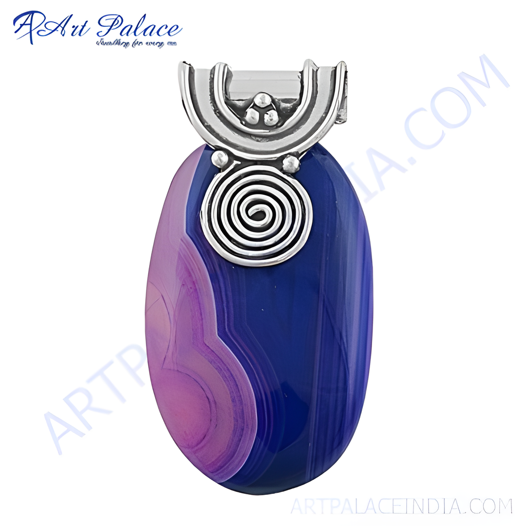 925 Silver Blue Agate Pendant for Women | Gemstone Jewelry