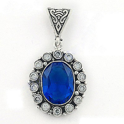 925 silver blue gemstone oval pendant for women | gift jewelry