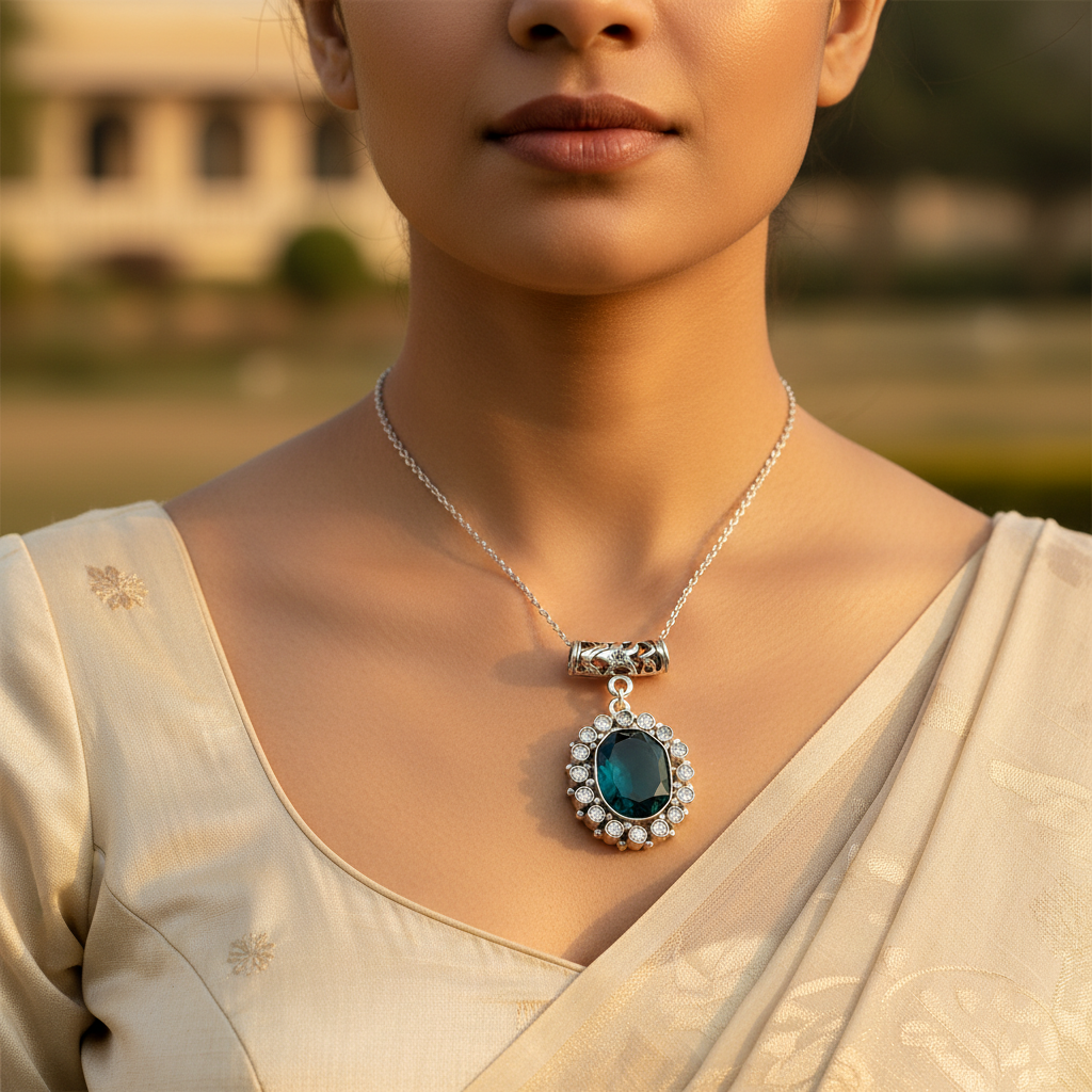 925 Silver Emerald Green Pendant for Women | Gemstone Jewelry