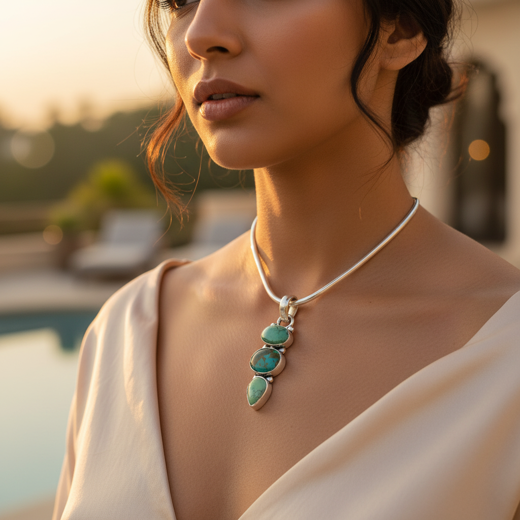 925 Silver Turquoise Pendant for Women | Gemstone Jewelry