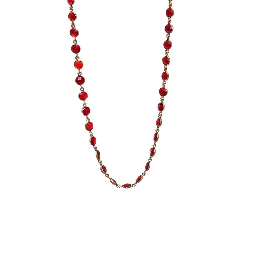 Collar de cuentas de piedras preciosas rojas | Cadena de oro | Joyería de moda para mujer