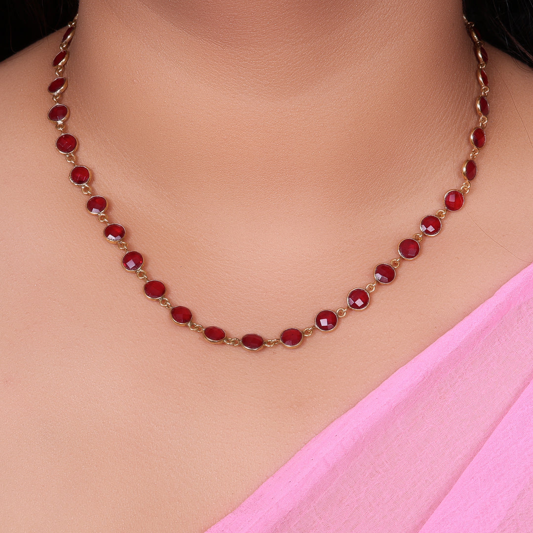 Collar de cuentas de piedras preciosas rojas | Cadena de oro | Joyería de moda para mujer