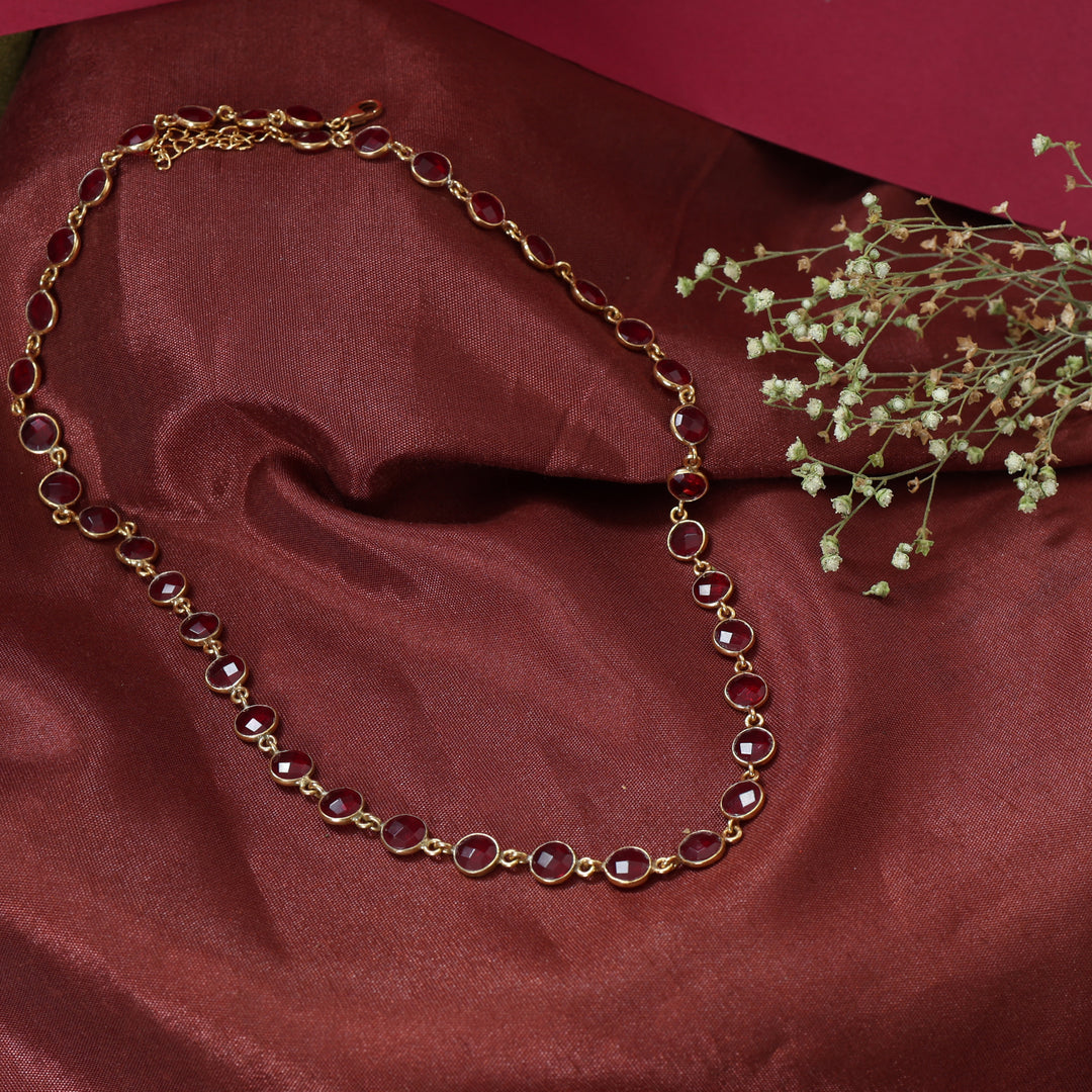 Collar de cuentas de piedras preciosas rojas | Cadena de oro | Joyería de moda para mujer