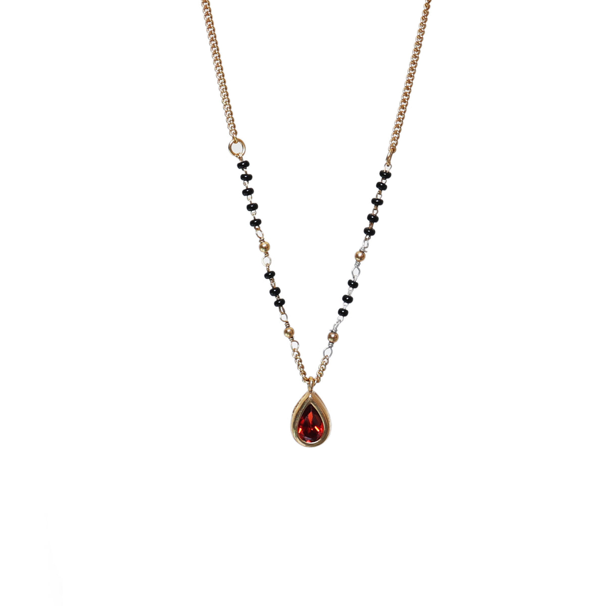 Gold teardrop garnet pendant necklace for women | gift jewelry