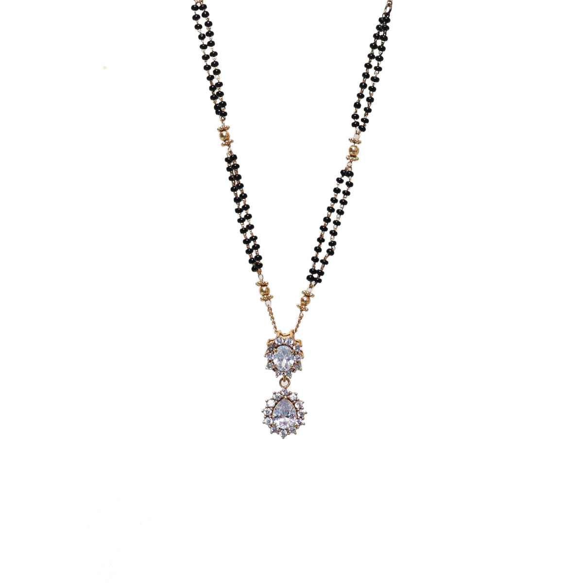 Gold plated black bead mangalsutra pendant necklace for women