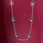 Load image into Gallery viewer, Silver Flower Necklace | Black Enamel Floral Chain for Women
