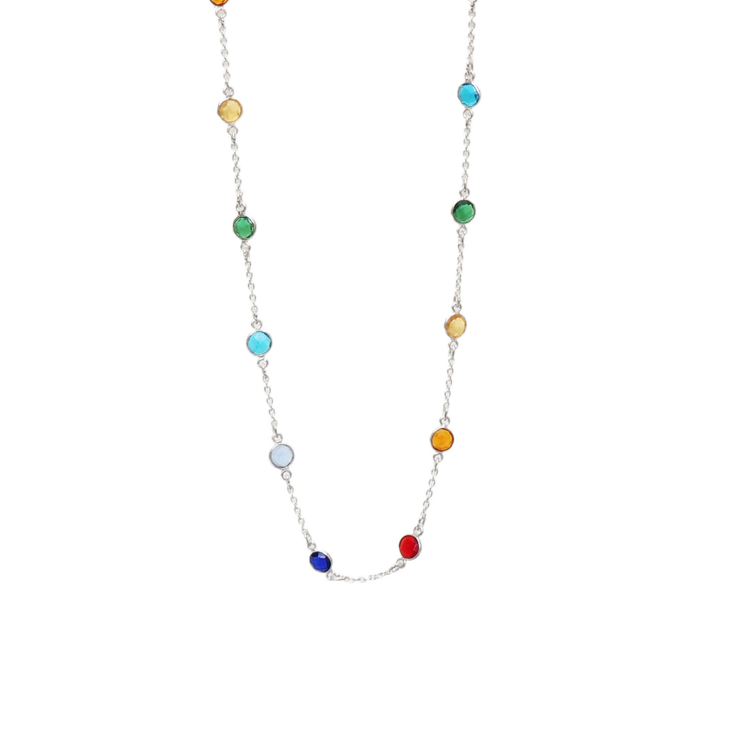 925 Silver Rainbow Gemstone Necklace | Colorful Fashion Jewelry