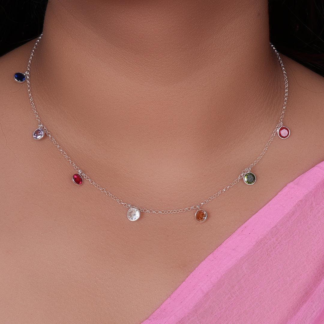 925 Silver Rainbow Gemstone Necklace | Colorful Jewelry for Women