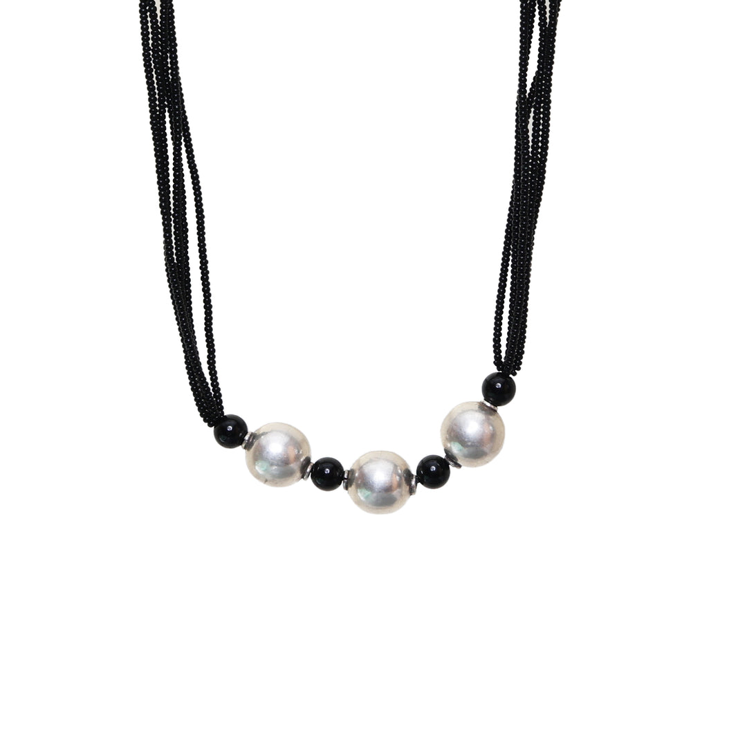 Black Bead and Silver Ball Necklace for Women | Fashion Jewelry