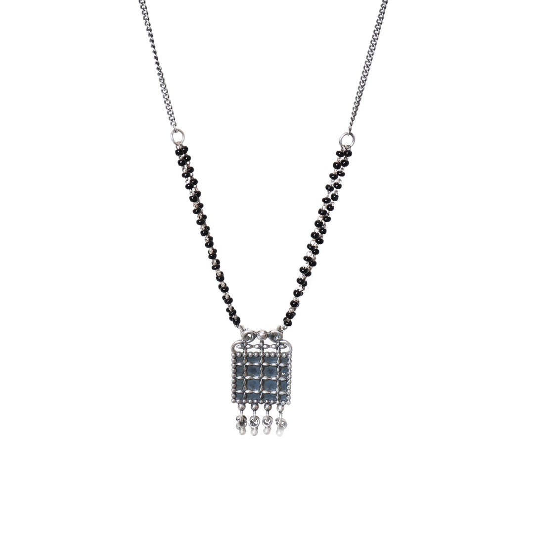 925 Silver Black Bead Grid Pendant Necklace | Women's Jewelry