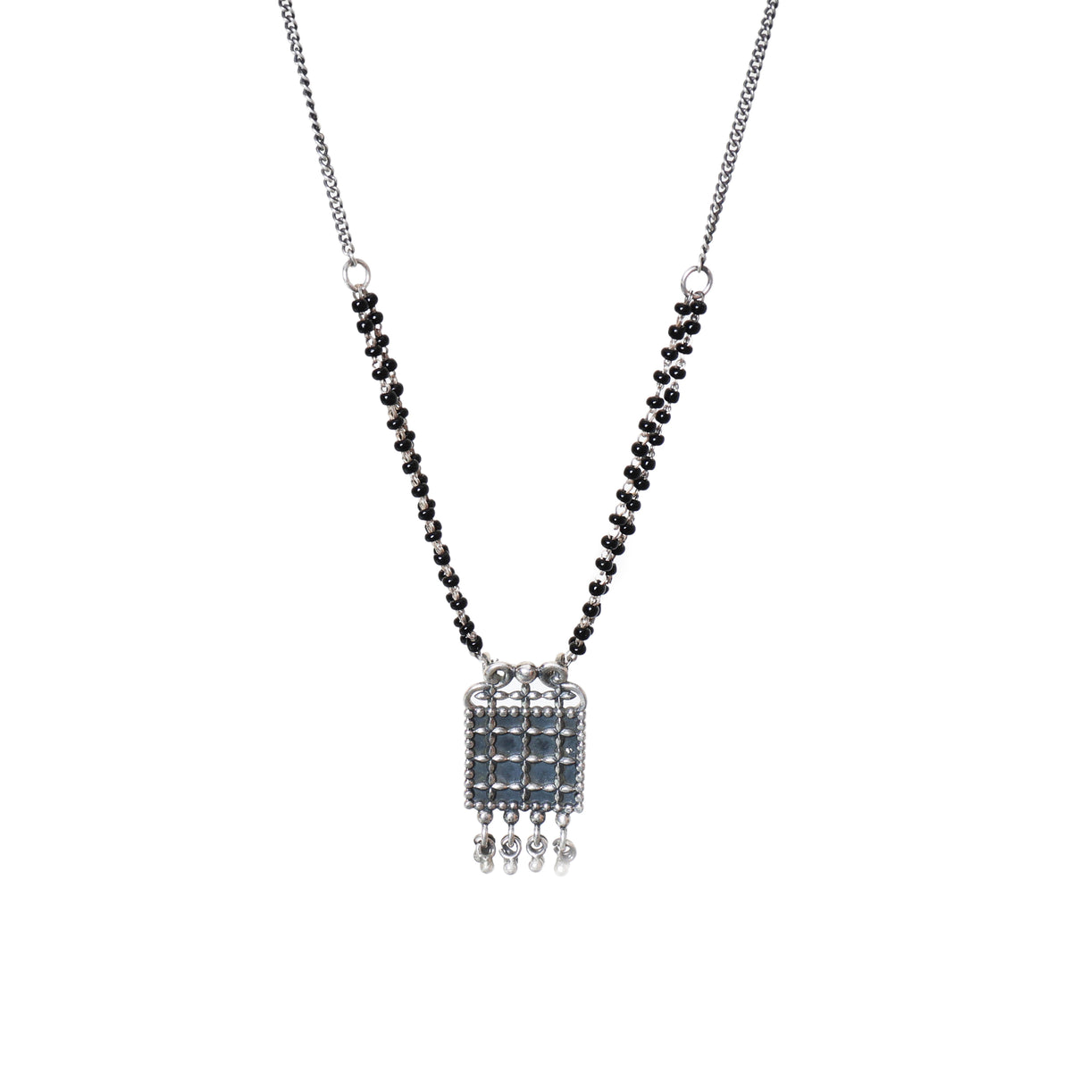 925 silver black bead grid pendant necklace | women's jewelry