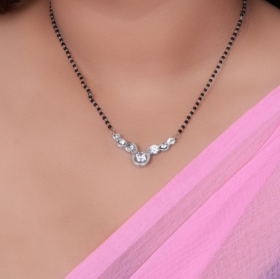 Silver Cubic Zirconia Mangalsutra Necklace | For Women | Wedding Jewelry