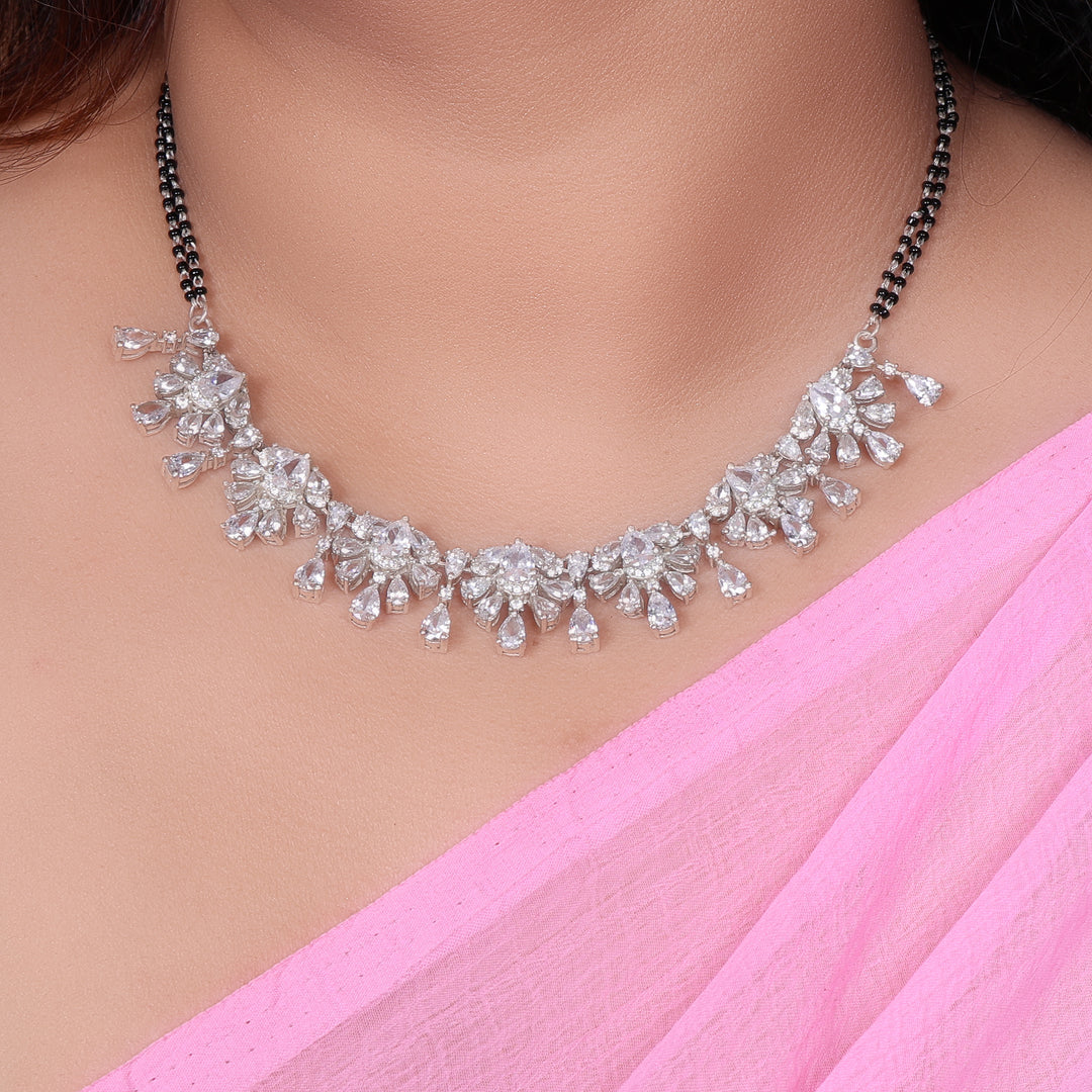 Silver Cubic Zirconia Necklace | Party Wear for Women