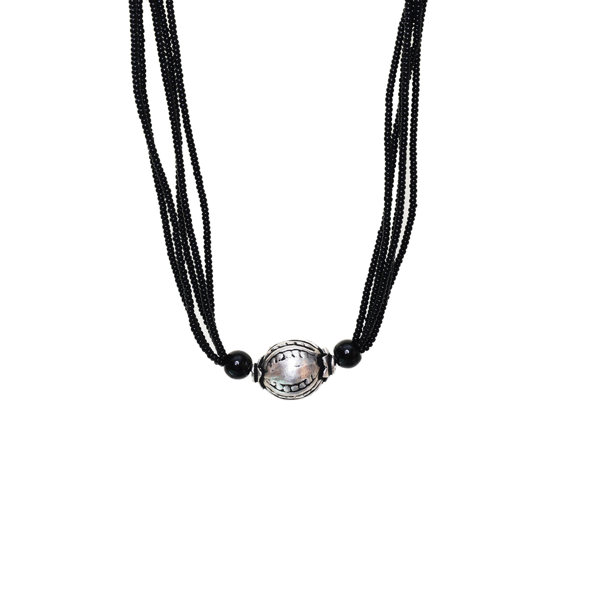 Black beaded silver pendant necklace | minimalist jewelry for women